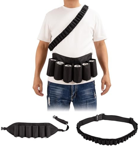Adfuenom 1 Stück Biergürtel,Trinker Bier Soda kann Gürtelhalter für 6 Getränke mit 1 Stück 26 Slots Patronengürtel Schnapsgürtel Shot Gürtel Klopfer Gürtel Halter.Festival Gadget Herren Geschenke