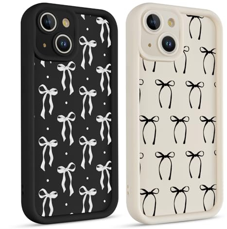 Coiwxmoi 2 Stück Handyhülle für iPhone 13 Mini Hülle, Aesthetic Schleifen Fliege Muster Design Mädchen Frauen Schutzhülle, Silikon Cover Erhöhte Displayränder Case für iPhone 13 Mini 5,4,Schwarz