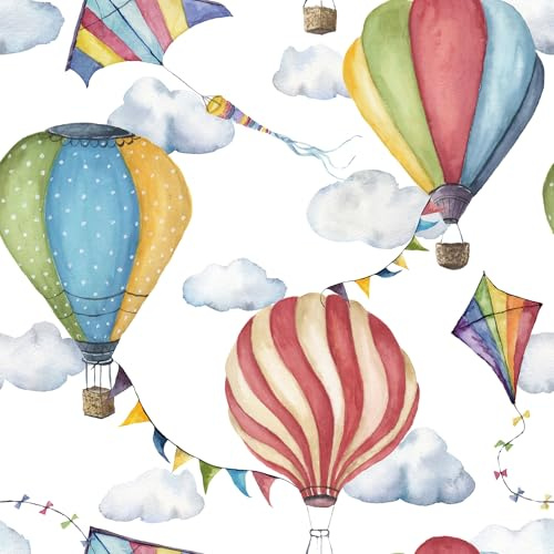 ReWallpaper Klebefolie Möbel Kinder Heißluftballon Tapete Kinderzimmer 44.5CMx3M Selbstklebende Folie Bunt für Schubladen Wand Kleiderschrank Tapete Wasserfest Badezimmer Muster Himmel