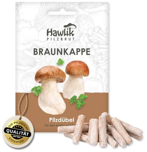 Hawlik Pilzbrut Braunkappe Pilzdübel für den Anbau auf Stroh - Hobby-Pilzzucht im Garten- 20 Stk. - Stropharia rugosoannulata Myzel - Kinderleicht Riesenträuschlings-Pilze im Garten züchten
