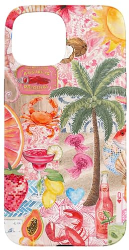Palm Tree Cocktail & Coconut Summer Preppy Collage Case for iPhone 15