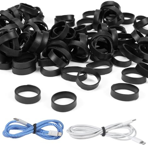 Small Thick Rubber Bands 280Pcs - Heavy Duty Elastic Silicone for Organizing Wires Cords & Cables 0.5 Inch Black Durable for Home Office & Industrial Use