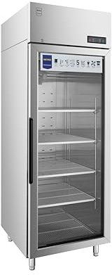 METRO Professional Congelador Vertical con Puerta de Cristal GFR2700G, 450L, con Cerradura, 73x80.5x209cm, 5 Estantes, Plata