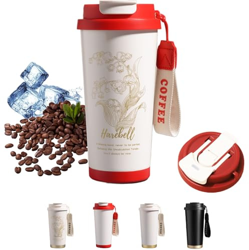 ZHUIYIWIN Taza térmica café para llevar, taza de café para llevar con tapa y pajita, Termo Café Hermético para Café Frío y Caliente, Leche y Té, aza Térmica de Acero Inoxidable BPA Free (Cártamo)