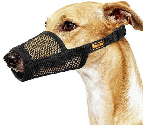 Mayerzon Greyhound Whippet Dog Muzzle, Soft Mesh Muzzle for Long Nose Dogs to Prevent Excessive Biting Chewing Eating, Suitable for Grooming Walking Vet Visits, Allowing Drinking Breathing (Black, M)