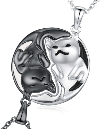 JFASHOP Yin Yang Halskette 925 Sterling Silber Taichi Paar BFF Kette Berg Sonne Anhänger Halskette 2 Stück Yin Yang Kette Schmuck Geschenke für Damen Herren Couple