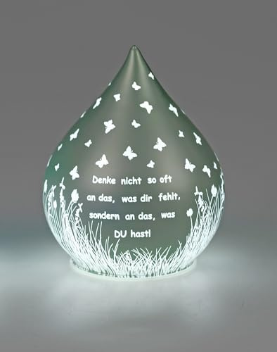 formano Deko-Tropfen in Frosty-Silber mit LED-Licht + Timer 13cm aus Farbglas in geeister Optik mit Spruch: Denke nicht so oft an das.., für 3x AA Batterien 1,5V-Batterie nicht enthalten