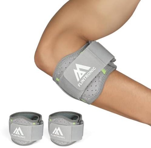flintronic 2 Stück Leichte Ellenbogenbandage Tennisarm Bandage, Einstellbare Ellenbogen Bandage, Golferarm Armbandage mit Stoßdämpfendem Abstandshalter für Sehnenentzündung, Arthritis (Hellgrau)