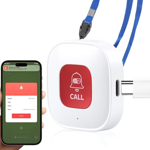 Tuya Wifi Smart Personal Alarms for Elderly, Panic Call Button | Linked To Phone 2.4GHz Wireless Emergency Pager Alert System Smart SOS Caregiver for Seniors Handicapped Only Supports 2.4GHz