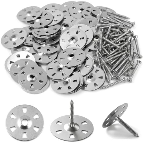 GIONAR 100 Paar 35 mm Easy Fix Unterlegscheiben mit 30 mm Schrauben-Set, dicke verzinkte Stahlscheiben und Isolierschraube, für Fliesenträgerplatten, Isolierung, Zement, Thermo