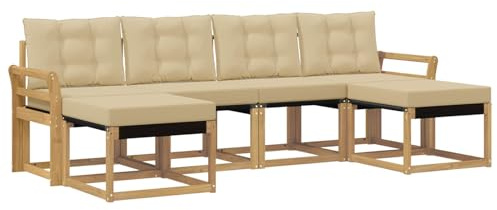 vidaXL Outdoor-Sofagarnitur mit Kissen 6 pcs Weiß und Beige, Garten Ecksofa, modernes Möbel für draußen, langlebige Liege, Coole Sitzgelegenheit auf der Terrasse