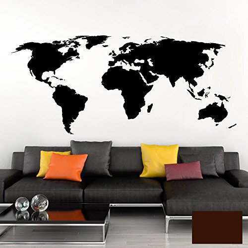 Grandora Wandtattoo Weltkarte Erde Globus Karte I braun 200 x 87 cm I Welt Atlas Schlafzimmer Wohnzimmer Wandsticker Wandaufkleber W698