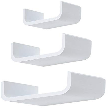 HOMCOM 3PC Different Sizes Wooden U Shaped Shelves Set Hanging CD DVD Storage Display Modern Wall Mount Floating Bookshelf