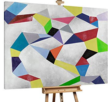 KunstLoft® XXL Gemälde 'Innere Fröhlichkeit' 200x150cm | original handgemalte Bilder | Geometrische Kunst Grau Bunt | Leinwand-Bild Ölgemälde einteilig groß | Modernes Kunst Ölbild