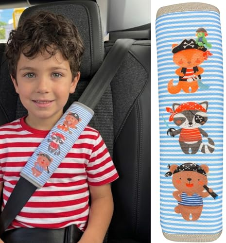 HECKBO 1x Kids Car Seat Belt Pads - Pirate Animals - Seat Belt Protectors for Babies and Booster Seats