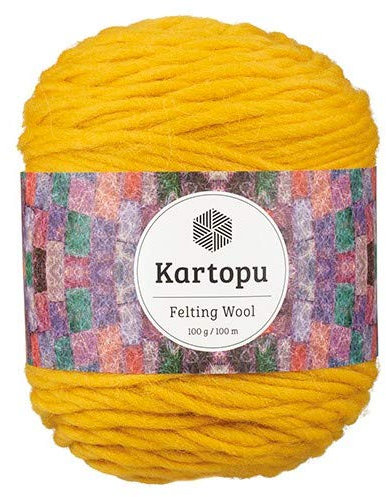 Filzwolle 100gr Knaul,uni+Color,100m Lauflänge, 100% Schurwolle, Mengen und Farbe frei wählbar (senf gelb 1214)