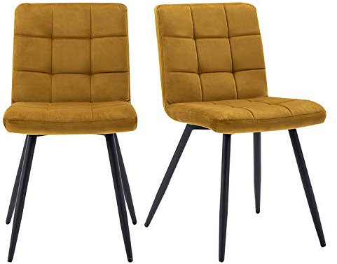 HNNHOME® Set mit 2 x Cubana Polsterstühlen mit starken schwarzen Stahlbeinen, weicher Samt, für Küche, Esszimmer, Lounge, Wohnzimmer, Empfang, Pub, Kneipe oder Restaurant (gelb, Samt)