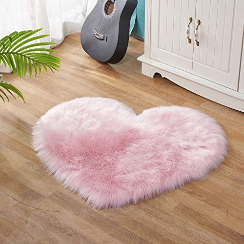 Lanqinglv Teppich Faux Lammfell Longhair Fell Teppiche Super Weich Kunstfell Schaffell Matten für Wohnzimmer Schlafzimmer Mädchenzimmer Nachahmung Wolle Bett-Vorleger(Light Rosa,80x90cm)