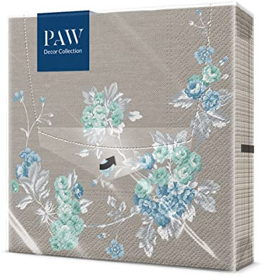 PAW - Servietten 3-lagig (33 x 33 cm) I 20 Stück I Perfekt für Geburtstage, Partys, Hochzeiten, Kommunion und Feiern I Papierservietten Bunt - Elegante Blumen I Farbe: Peaceful Garden