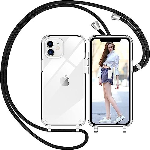 Nupcknn Funda Silicona con Cuerda para iPhone 12/iPhone 12 Pro, Carcasa Suave Silicona Case con Correa Colgante Ajustable Collar Correa de Cuello Cadena Cordón(Transparente, 6.1)