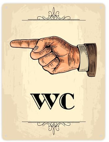 Vintage WC Richtungs Schild mit Hand nach links in beige Metallschild XXL