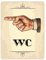 Vintage WC Richtungs Schild mit Hand nach links in beige Metallschild XXL