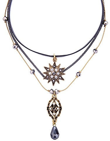 Yifnny Choker Halskette für Damen, Stern Geschichtet Halskette Mehrschichtige Halskette Vintage Choker mit Tropfenkette & Schwarz Leder Choker Gothic Layer Kette für Damen Schmuck