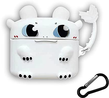 AIYAAIYA 3D Cartoon Silikonhülle für Airpods Pro, Niedlich Nacht Übel Kreatives Erscheinungsbild Kawaii wasserdichtstoßfest für Airpod Wireless Headset Ladebox Schutzhülle mit Schlüsselbund (Weiß)