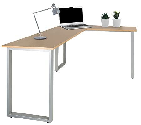 hjh OFFICE 830080 Eckschreibtisch 165x120 cm WORKSPACE Basic I Buche/Silber Schreibtisch in L-Form mit Stahl-Gestell