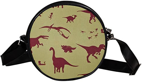 GORDESC Runde Umhängetasche mit süßem Dinosaurier-Dino-Design, Umhängetasche, Handtasche, für Damen und Mädchen