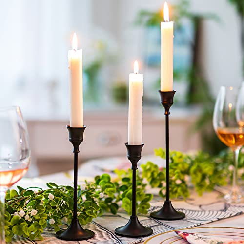 Inweder Metal Candlestick Holders Black - Set of 3 Taper Candle Holders for Table Centerpiece Candle Holder for Halloween Christmas Candle Stick Holder Living Room Birthday Decor