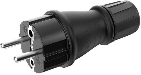 RedStar24 - Prise Mâle 220V IP54 | Fiche de Protection Robuste en Caoutchouc & Plastique, Noir | Parfait pour l’Extérieur | Prise Électrique à 3 Broches | Fiche Mâles Schuko