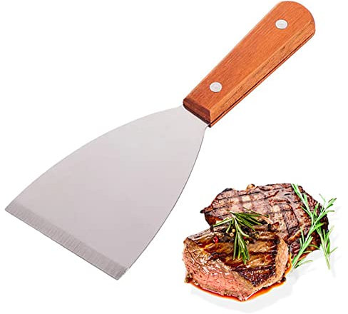 Raspador De Parrilla EspáTula De Acero Inoxidable Durable EspáTula De Acero Inoxidable Para Asar Carne Teppanyaki Y Limpiar SartéN Para Parrilla,Apto Para Lavavajillas