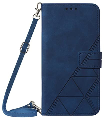 VQWQ Hülle für iPod Touch 7 (2019) Standfunktion Umhängeriemen Blau | 1.5M Strap Flip Wallet Case Einfarbig Brieftasche Klapphülle Schutzhülle Magnetverschluss Handytasche mit Kartenfächern [YB]
