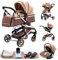 YAZOCO 3 in 1 Kinderwagen Kombikinderwagen komplettset Zusammenklappbar baby kinderwagen incl Babywanne & Buggy Sportsitz & Fußsack & Moskitonetze (Khaki)