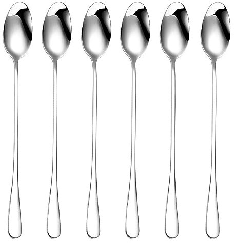 Lot de 6 Cuillère à macchiato en acier inoxydable, 19.5 cm Cuillères à Glace Cuillères Acier Inoxydable Poli Cuillères à Desser Yogourt Cuillères Mélangeuses, Cuillère à Thé, Passe au Lave-Vaisselle