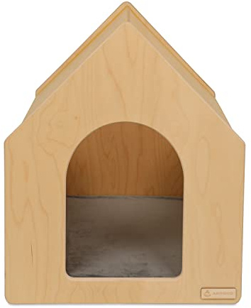 Animood - Ricco - Hundehütte aus Holz mit Matratze - Hundehaus Indoor - für kleine und mittelgroße Hunde - Rustikale Hundehütte aus Holz - Naturholz