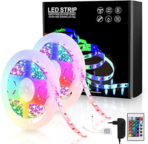 Herrselsam LED Strip 7M LED Band RGB 5050 LED Streifen Timer mit 24 Tasten Fernbedienung 12V Selbstklebend LED Stripes IP20 Dimmbar Lichterkette Deko für Haus Party Küche(3M+4M)