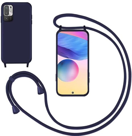 Funda con Cuerda para Xiaomi POCO M3 PRO/Redmi Note 10 5G,Carcasa Silicona Líquida Correa Colgante Ajustable Collar Correa de Cuello Cadena Cordón Case para Xiaomi POCO M3 PRO/Redmi Note 10 5G,Azul