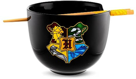 Silver Buffalo Harry Potter Service de table Ramen en céramique avec blason de Poudlard | Comprend un bol à nouilles de 590 ml et des baguettes en bois