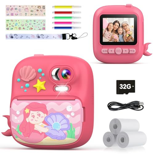 TIATUA Kids Instant Print Camera Toy for 3-14 Year Olds, 1080P HD Digital Camera with 32G SD Card & Print Photo Paper - Purple