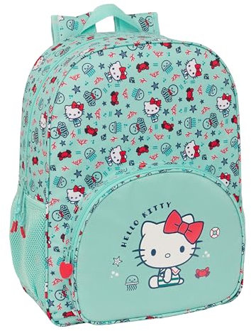 Safta HELLO KITTY SEA LOVERS Schulrucksack für Kinder, Kinderrucksack, anpassbar an Kinderwagen, ideal für Kinder im Schulalter, bequem und vielseitig, Widerstandsfähigkeit, 33 x 14 x 42 cm, Türkis,