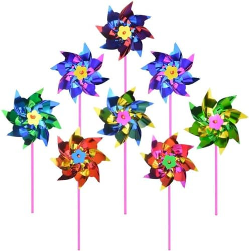 Set di 100 Ruote a Vento Arcobaleno in Plastica, Mulino a Vento per Feste, Giardino, Prato, Decorazione e Sculture da Giardino