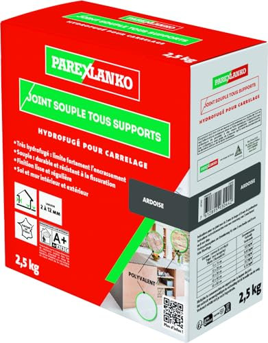 PAREXLANKO - Joint Souple tous Supports - Ardoise - Joints de Carrelage de 2 à 15 mm Soumis à de Fortes Sollicitations - Neuf et Rénovation - Sol et Mur - Intérieur et Extérieur - 2,5 kg
