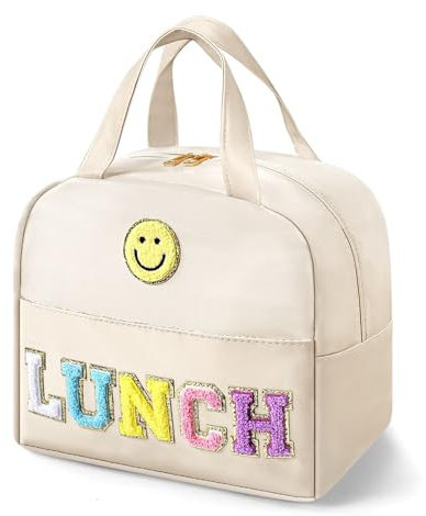 Insulated Lunch Bag for Kids & Women, Boys Girls Lunch Bags Large Cooler Tote, Children's Lunch Bag for School, Boite a Lunch, Womens Lunch Bag for Work, Picnic, Camping, BBQ(Leather, White)