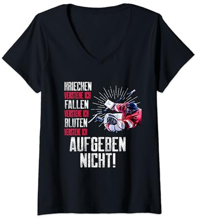 Damen Eishockey Spruch Torhüter Torwart Trikot Puck Bluten Fallen T-Shirt mit V-Ausschnitt