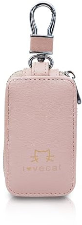 AfitLulu Funda de piel para llaves de coche, unisex, con cremallera de metal, funda personalizada para llaves de coche para hombres y mujeres, Rosa., 1.9*3.3