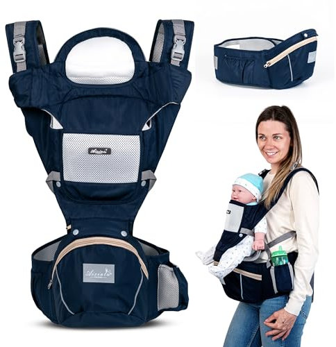 QUIMETS | Marsupio neonato 0-36 mesi ergonomico 6 in 1 – Zaino porta bambino regolabile con seduta removibile, supporto lombare, tessuto traspirante e mussola in omaggio