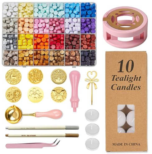 960 Pcs Wax Seal Kit, 960 of Wax Seal Beads in 24 Colors, 6 X Waxs Seal Stamp Head Pens for Vintage Envelopes Letters Crafts Decoration