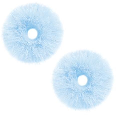 2 Stück Pompom Haargummi Scrunchie Dicke Elastische Haargummis Damen Niedliches Plüsch Fuzzy Haargummis Pferdeschwanz Clip Plüsch Zopfgummis Haarschmuck für Mädchen Cosplay Halloween (Blau)